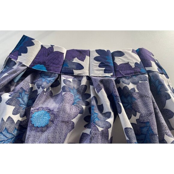 Vintage 70s pleated curtains, floral purple blue flower power, pair of panels - Picture 7 of 10